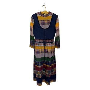 Vintage Mid Century Avalon Plaid Patchwork Print Farmhouse Cottage Maxi Dress